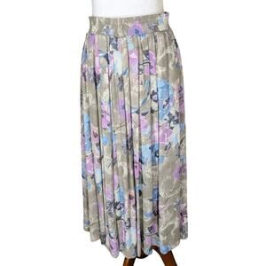 Vintage Dalton Sport Elastic Waist Pleated Skirt Pastel Floral Size 10 Pockets